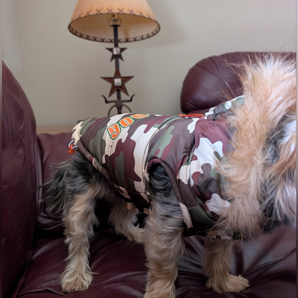 Camouflage "Top Dog" Jacket with Faux Fur Trim Hood - S